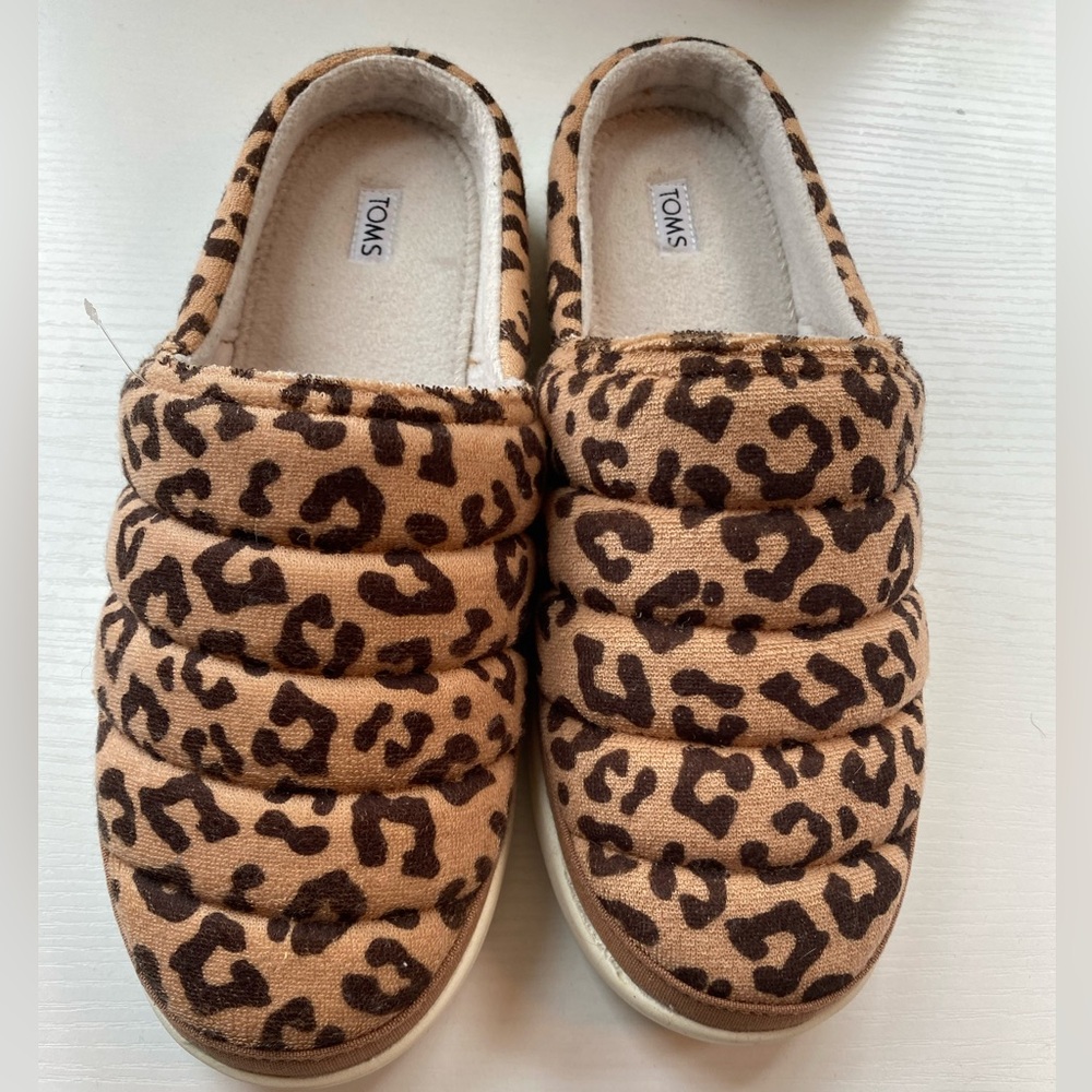 Toms Tan and Brown Animal Print Slip-Ons 8.5 women